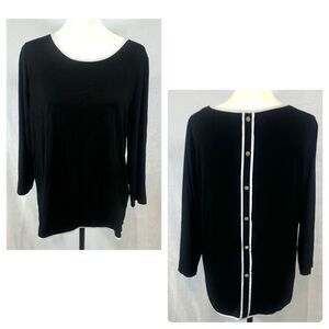 Anne Klein long sleeve black and white trimmed button back top size large